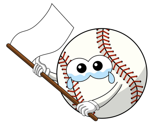 Персонаж бейсбольного мяча талисман печальный белый вектор флага изолирован на белом
 - Вектор,изображение
