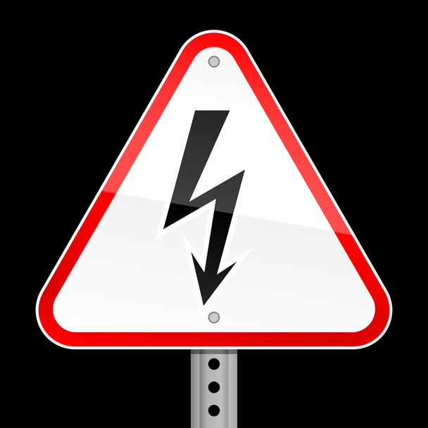 Трикутний знак попередження про червону дорогу з символом високої напруги на чорному тлі
 - Вектор, зображення