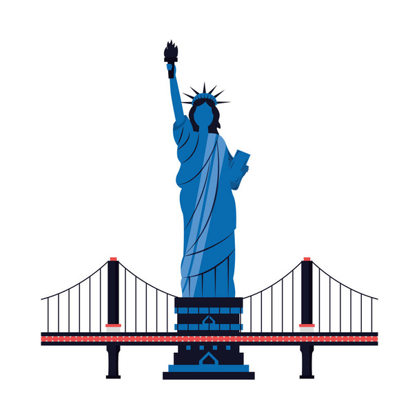 new york city statue of liberty and bridge - Vector, Image