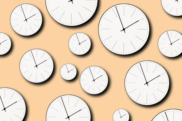 Patrón clásico de mimimalismo de reloj de pared sobre un fondo beige pastel
 - Foto, Imagen