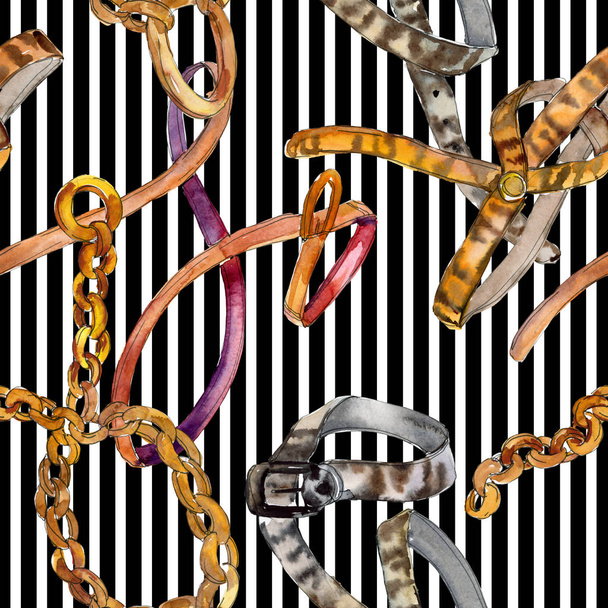 Leather spotted belt sketch fashion glamour illustration in a watercolor style background. Seamless background pattern. - Foto, imagen