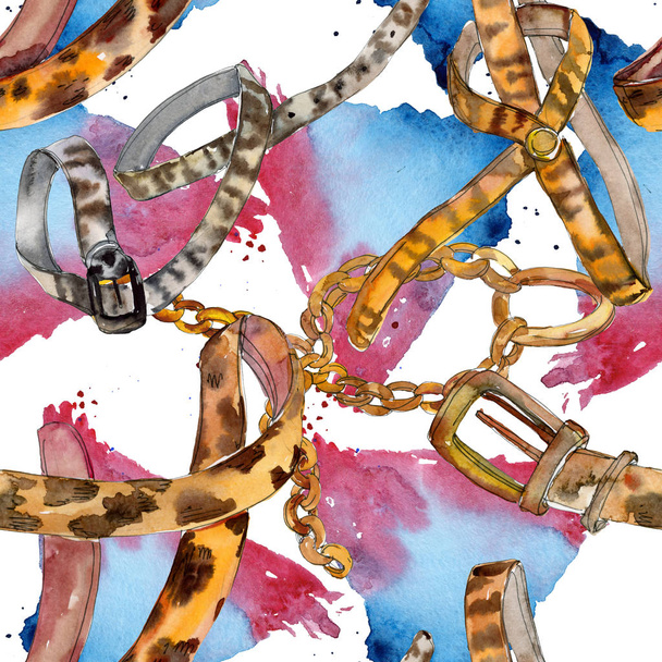 Δέρμα στίγματα εικονογράφηση αίγλη του ιμάντα σκίτσο μόδας σε στυλ υδροχρώματος φόντο. Απρόσκοπτη υπόβαθρο μοτίβο. - Φωτογραφία, εικόνα