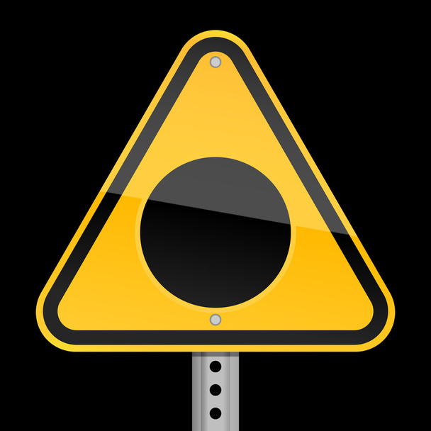 Gelbes Warnschild mit schwarzem Loch auf schwarzem Grund - Vektor, Bild