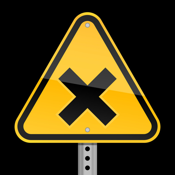 gele gevaar waarschuwing verkeersbord met irriterende symbool op een zwarte achtergrond - Vector, afbeelding