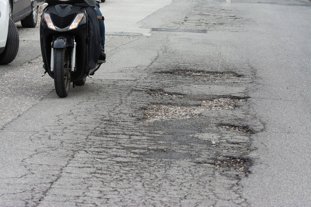 Big pothole caused by freezing and rain in Rome, Italy - Photo, Image