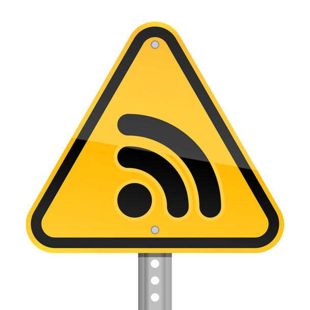 Señal de advertencia de peligro de carretera amarilla con símbolo RSS sobre un fondo blanco
 - Vector, imagen