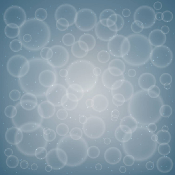 Bokeh on grey background. Neutral background with bubbles and sparkling particles. Design template for your artwork. Vector illustration. - Vector, Image