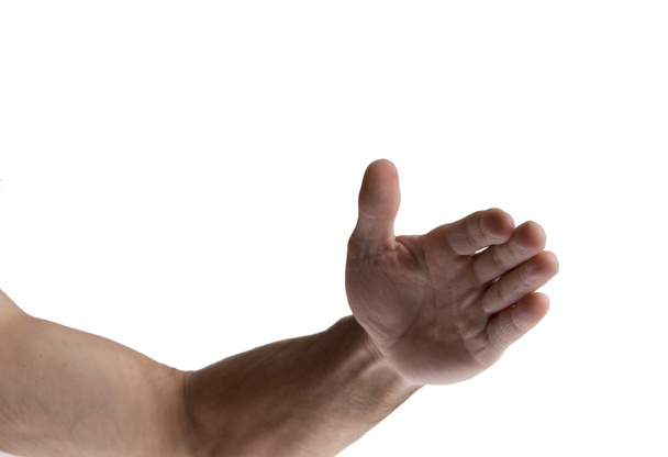 cropped shot of male hand gesturing isolated on white - Fotó, kép