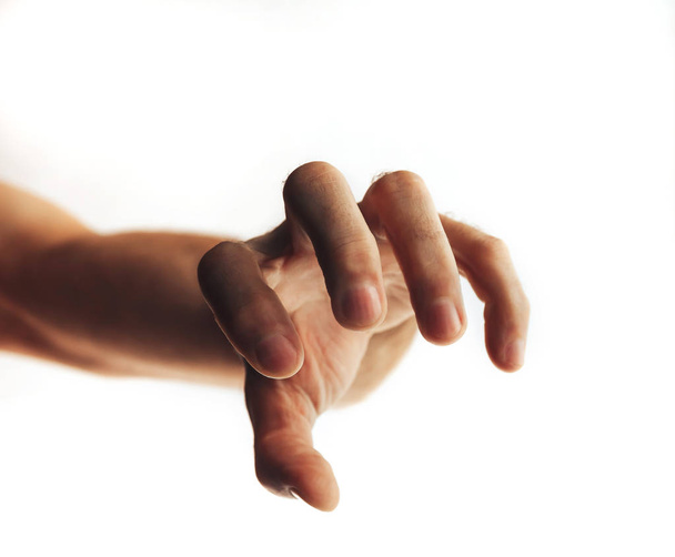 cropped shot of hand compressing fingers isolated on white - Valokuva, kuva