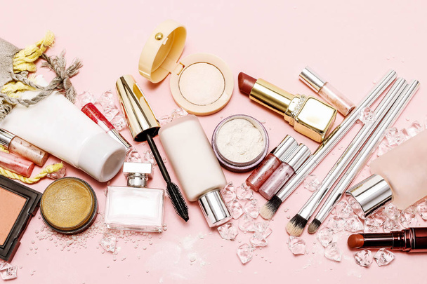 Cosmetics on pink background.  Graphic resources - Фото, изображение