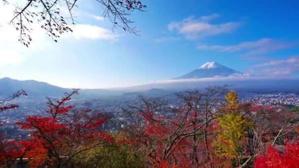 Colorido paisaje otoñal con montaña Fuji en Japón - Metraje, vídeo