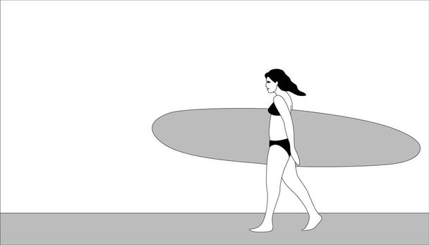 sörf tahtası vektör çizim düz stil profil kızla  - Vektör, Görsel