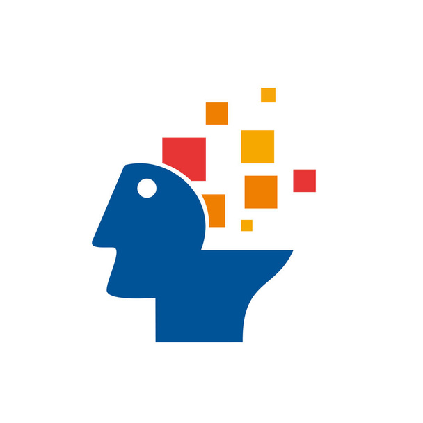 ベクトルのロゴのデジタル世代、頭と青のピクセル - ベクター画像