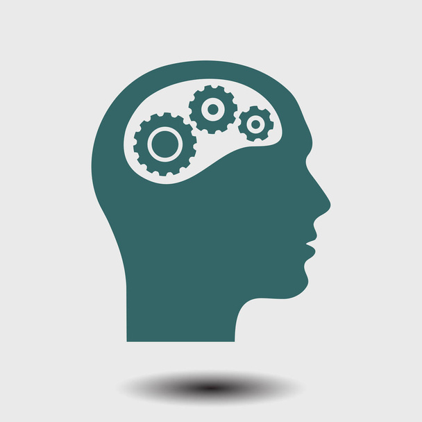 Thinking icon.  Silhouette of gear in head  - Vector, Image