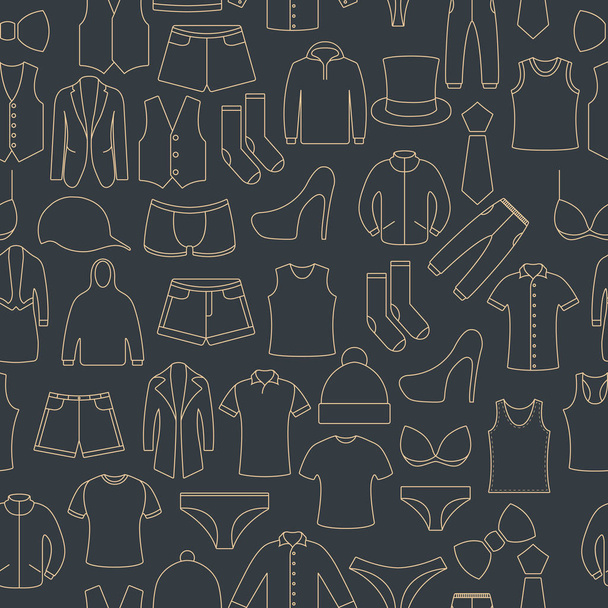 Seamless pattern from a set of clothes icons of thin lines, vector illustration. - Vector, Image