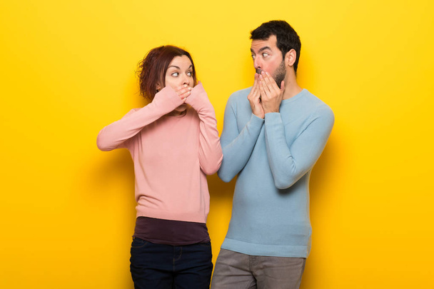 Couple in valentine day covering mouth with hands - Foto, immagini