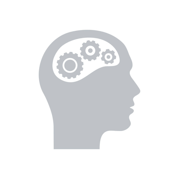 Thinking icon.  Silhouette of gear in head  - Vector, Image