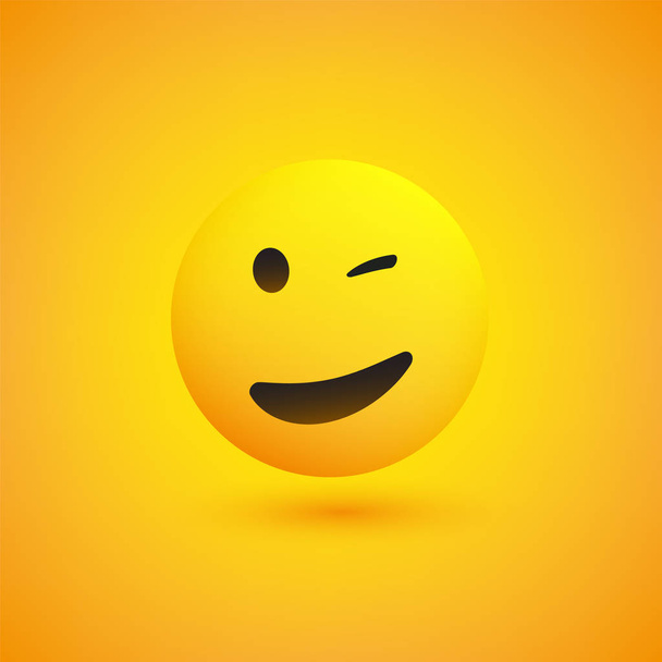 Smiling and Winking Emoji - Simple Shiny Happy Emoticon on Yellow Background - Vector Design  - Διάνυσμα, εικόνα