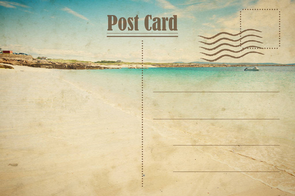 Carte postale estivale vintage. Sable blanc de la plage
 - Photo, image