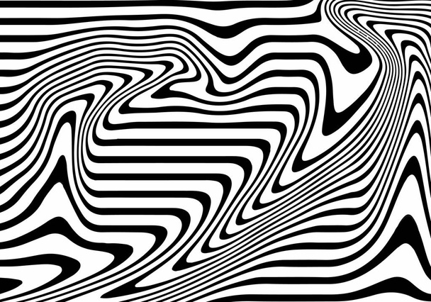 Black and white wave stripe optical abstract design. Vector background. curved lines - Vector, Image