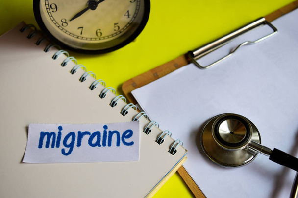 Migraine on healthcare concept inspiration on yellow background - Photo, Image