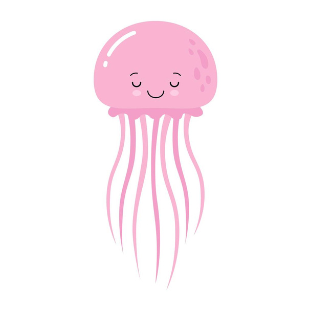 Vector illustration of cartoon funny jellyfish isolated on white background. Cute animal, sea animal character used for magazine, book, poster, card, children invitation, web pages. - Vector, Imagen