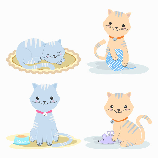 Set of cute cat cartoon character icon illustration - Vector, Image