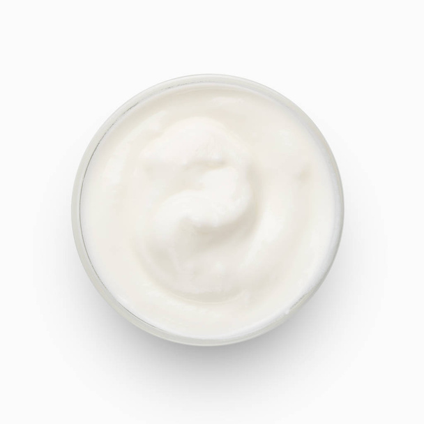Bowl of sour cream, top view - Foto, Imagen