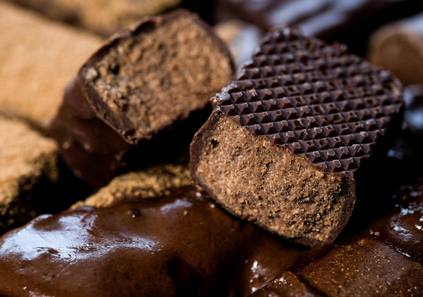 Chocolate candies background, macro shot - Φωτογραφία, εικόνα