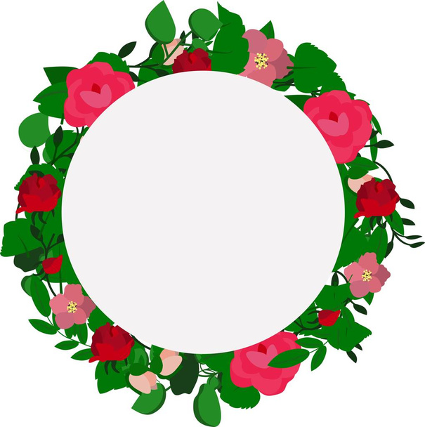 Vector wreath of leaves and pink flowers - Вектор, зображення