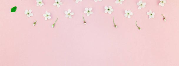 Creative ylhäältä tarkastella kirsikkapuu kukkivat kukat runko kuvio tuhatvuotinen vaaleanpunainen tausta kopioi tilaa minimaalinen tyyli, malli kirjoitus, tekstiä tai suunnittelua
 - Valokuva, kuva