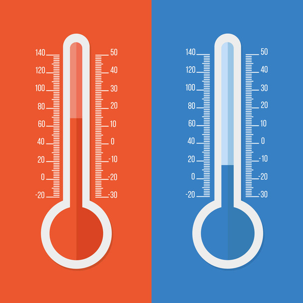 Celsius and Fahrenheit thermometers. Vector flat icon - Vector, Image