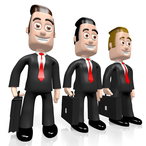 Personnages de dessins animés 3D (hommes d'affaires) avec valises - concept de travail d'équipe
. - Photo, image