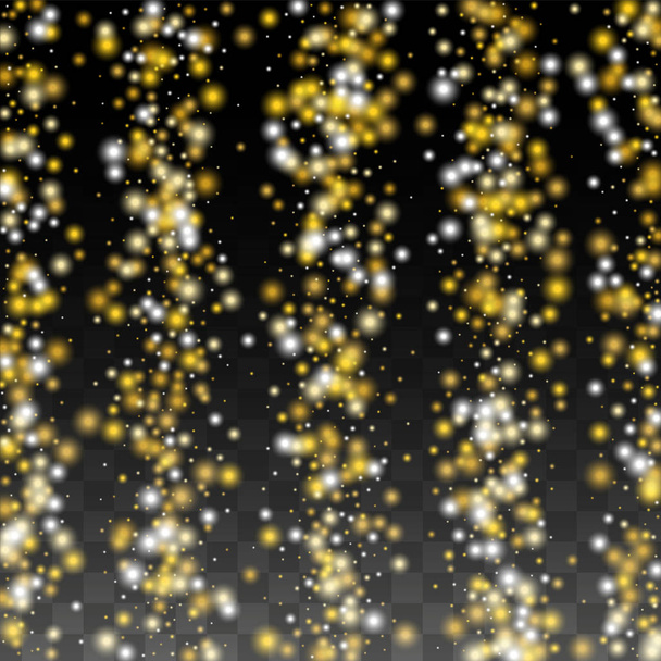 Zlatá třpytivá vektorová textura na černé. Vzor Zlaté záře. Zlaté Vánoce a Nový rok. Golden Explosion of Confetti. Star Dust. Abstraktní blikající pozadí s designem party světel.  - Vektor, obrázek