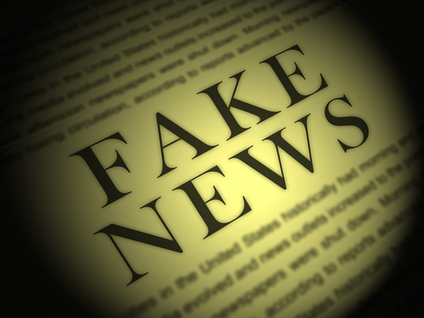 Vals nieuws krant toont Media Hoax en verkeerde informatie. Ligt In de journalistiek en valse feiten - 3d illustratie - Foto, afbeelding