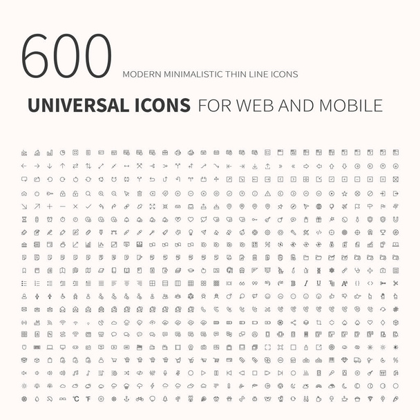600 jednoduché obrysy plochých ikon. Sada univerzálních ikon pro webové stránky a mobilní zařízení. Plochá vektorová ilustrace - Vektor, obrázek
