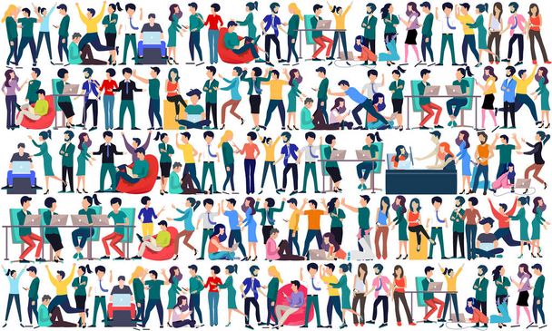 Large group of business people background. Business people in different positions, teamwork concept. Working people. Flat vector illustration - Vector, Image