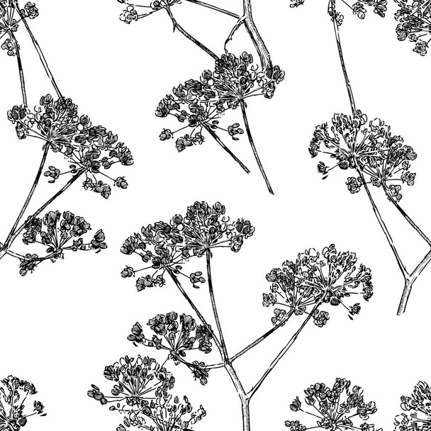 seamless pattern of sketches of umbrella plants - Vector, Image