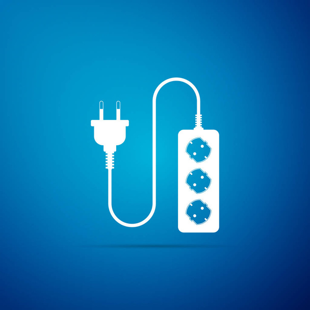 Icono de cable de extensión eléctrica aislado sobre fondo azul. Toma de corriente. Diseño plano. Ilustración vectorial
 - Vector, Imagen