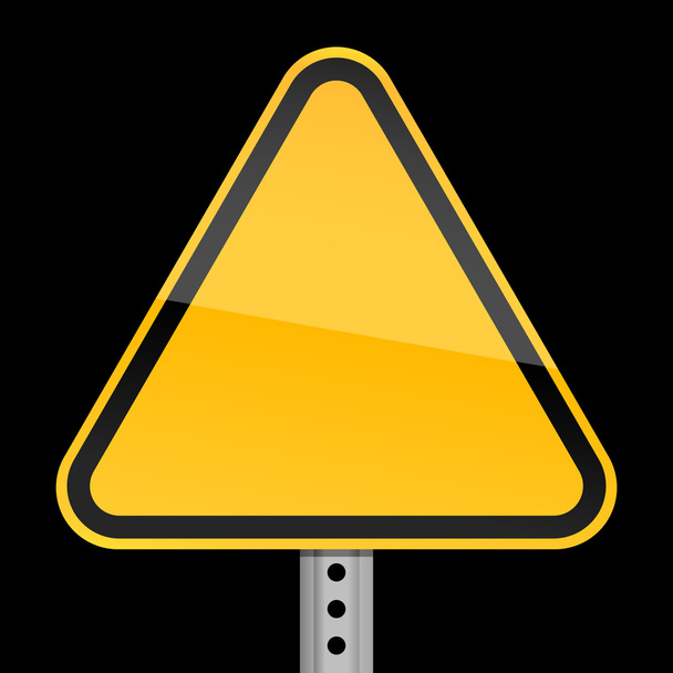 Blank yellow road warning sign on black background - Vector, Image