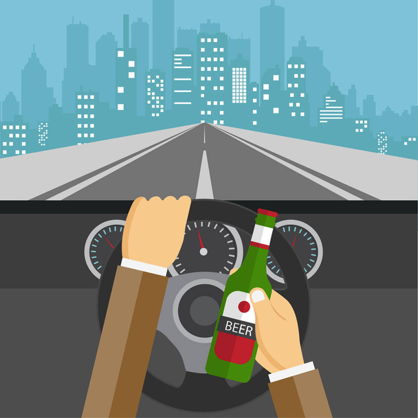 чоловік п'є пиво і водить машину
 - Вектор, зображення