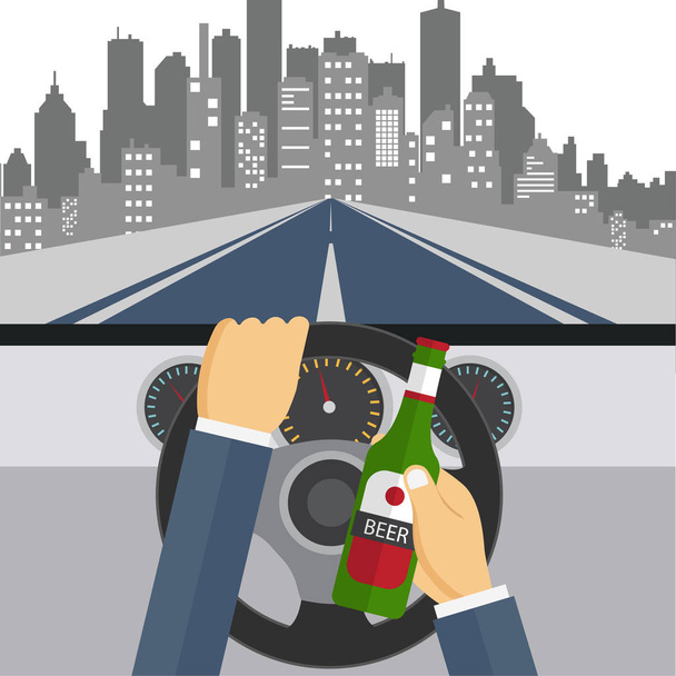 男はビールを飲みながら、車を運転 - ベクター画像