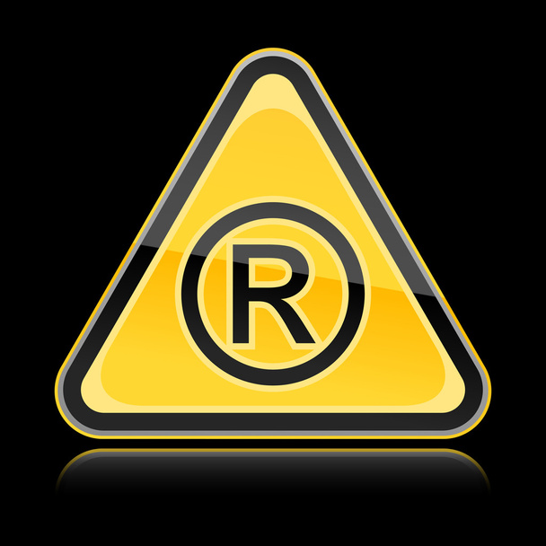 gelbes Warnschild mit eingetragenem Symbol auf schwarzem Hintergrund - Vektor, Bild