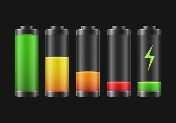 Realistic Detailed 3d Battery Charge Indicators Set. Vector - Vetor, Imagem
