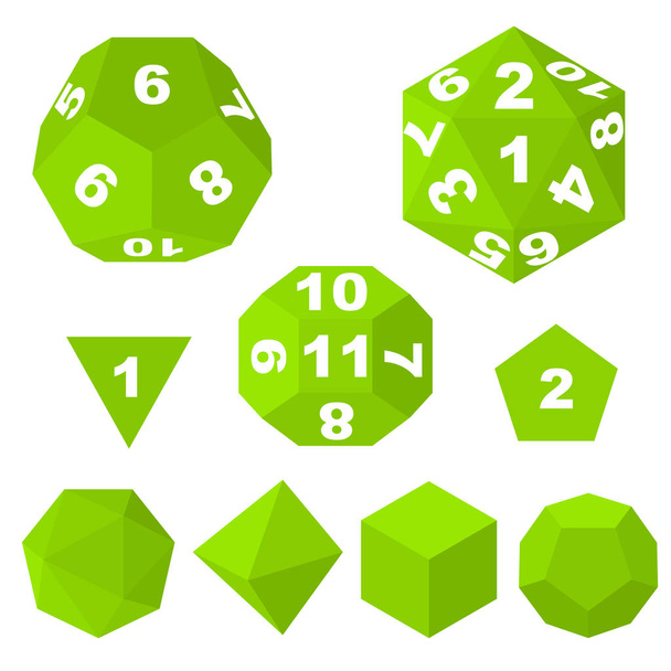 Green Polyhedron Dice with Numbers and Empty. Vector - Vetor, Imagem