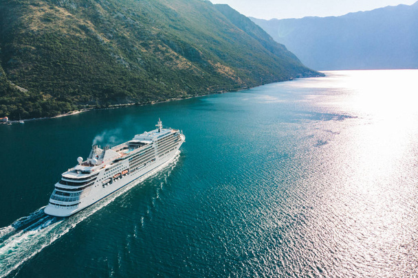 aerial view of cruise liner in sea bay. summer vacation concept - Photo, Image