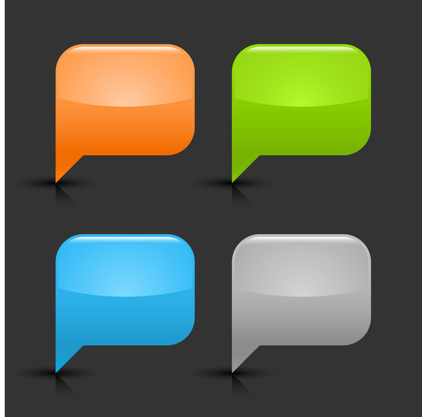 színes, fényes, üres beszéd buborék ikon web 2.0 gomb fekete árnyék és szürke tükrözi a szürke háttér - Vektor, kép