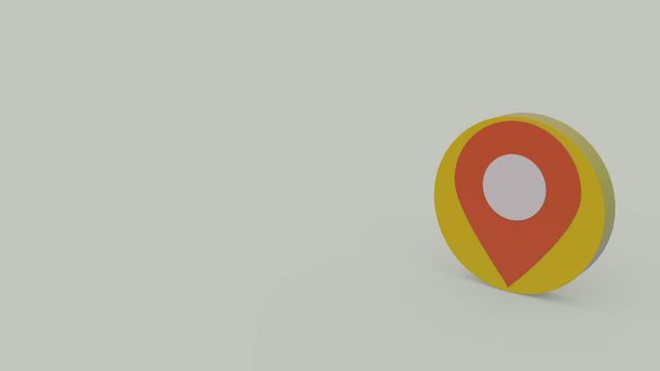 3d icon of red placeholder in yellow circular field isolated on gray background - Photo, Image