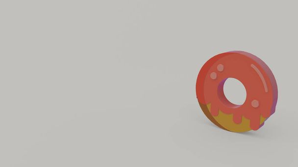 3D-Symbol von Donut mit roter Glasur isoliert auf grauem Hintergrund - Foto, Bild