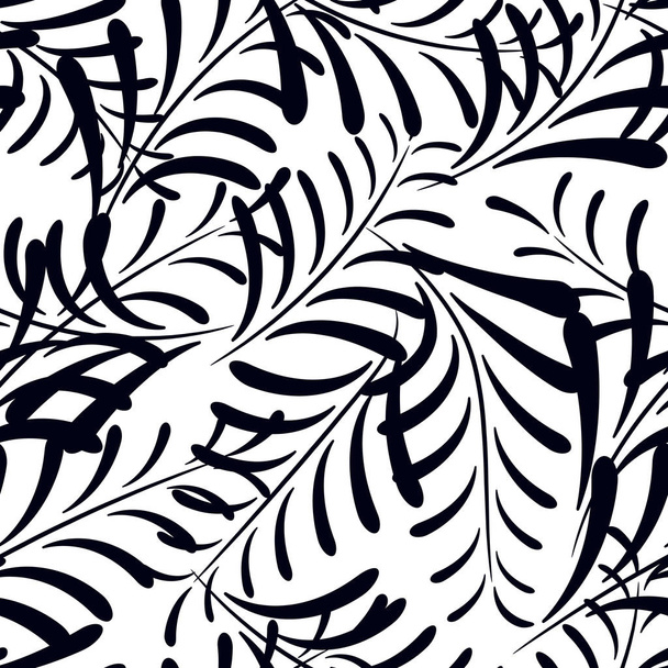 Pattern black and white, seamless from branches with leaves. - Vector, afbeelding